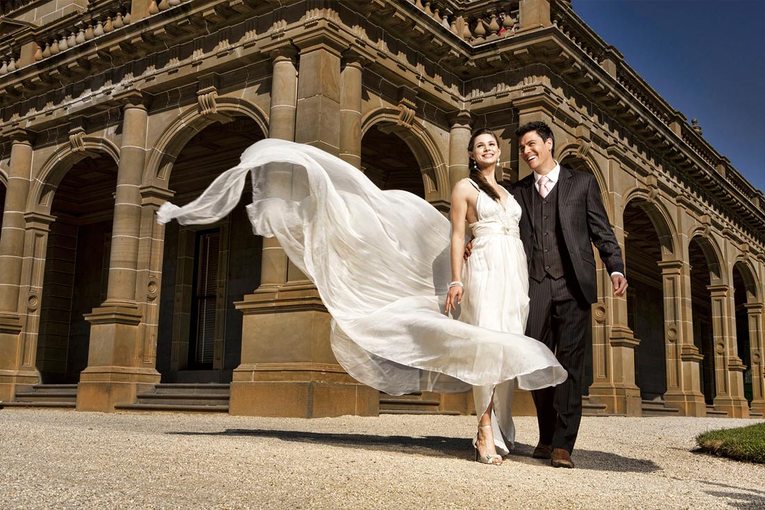 bride and groom at werribee mansion, magazine photo shoot for wedding photography marketing